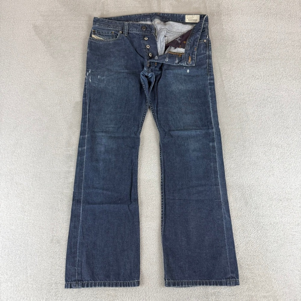 Diesel Safado Slim Straight Jeans Mens 30x28 Blue Distressed Button Fly Cotton